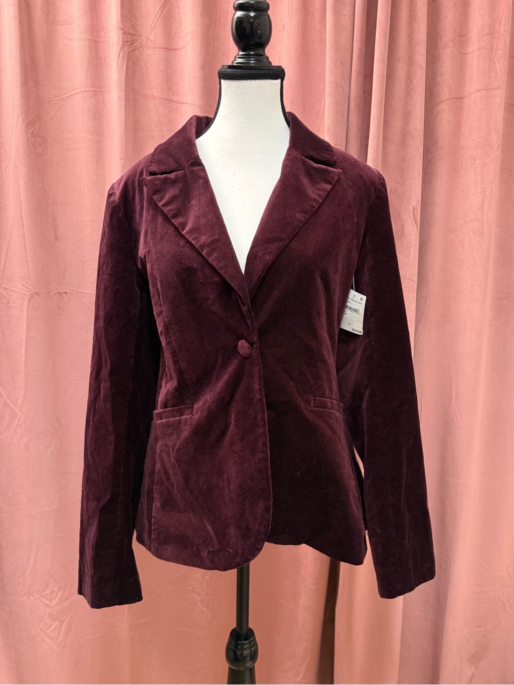 Nwt Good American Burgundy Velvet Single-Button Blazer